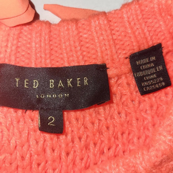 TED BAKER LONDON Avaleen Tuck Chunky Knit Sweater Women's Size Small Orange - Picture 7 of 8